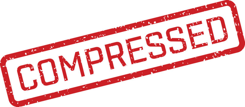 Distressed red rubber stamp showing the word COMPRESSED on a clean white background, indicating reduction