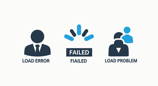 Technical load error and system problem icons for software failure notification with software business technical illustration notification limitation computer application development internet