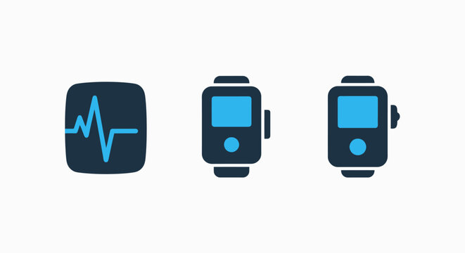 Heartbeat monitor and smartwatch icons representing health tracking wearable technology digital fitness with health monitoring fitness tracker digital device heart rate mobile tech sport watch