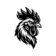 Obraz premium Strong Rooster Head Mascot Vector Illustration Fierce Chicken Gallus Profile Design Isolated on White Background for Sports Team or Farm Branding