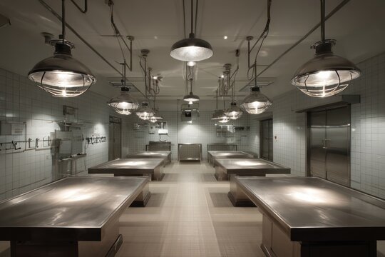 Morgue autopsy room with sterile equipment