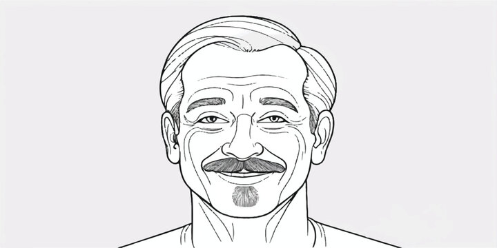 Portrait of an old bearded man in cartoon vector illustration style with expressive face and sketch drawing art character design
