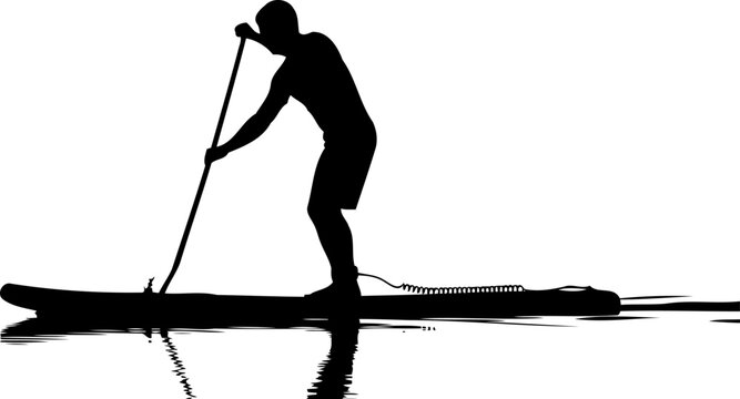 Paddleboarder shape rowing on a flat lake