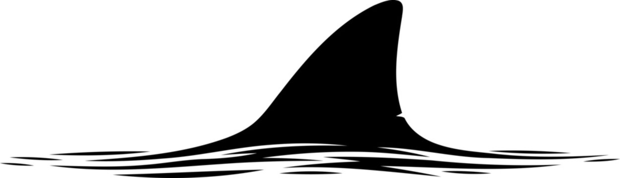 Sharp shark fin silhouette cutting through the water surface