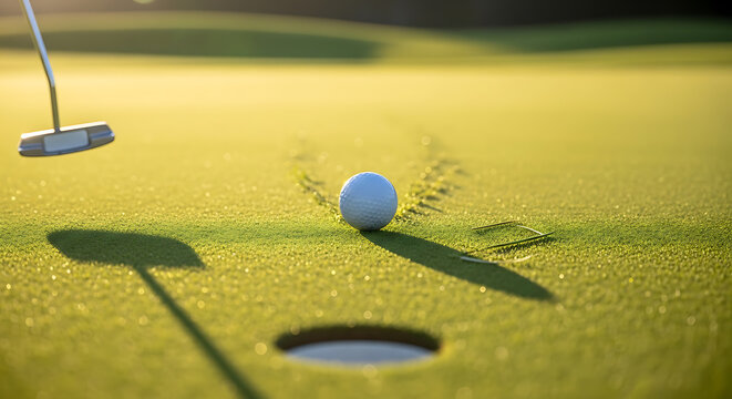 golf putting green with ball and putter on transparent background high quality