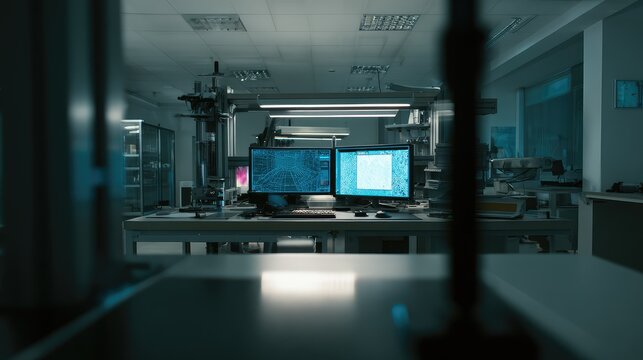 Modern engineering lab designing microchips and electronic components