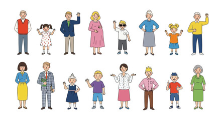 Fototapeta premium A group of diverse cartoon people standing and waving