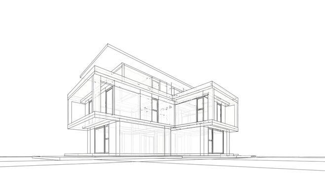 A modern house architectural drawing with clean lines and minimalist design