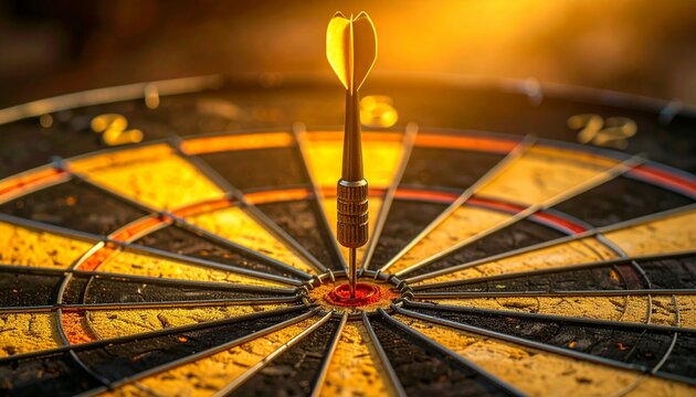 Red Dart Hitting Bullseye on Dartboard