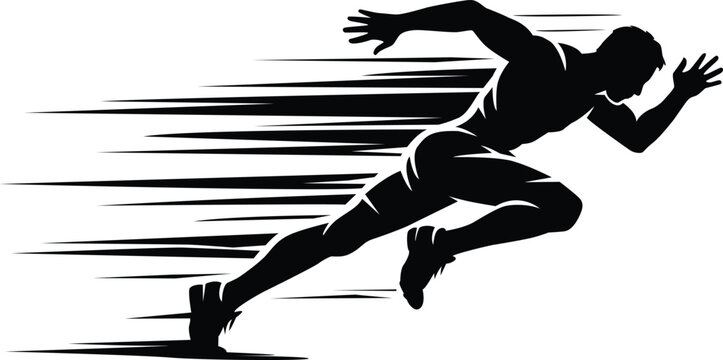 Runner silhouette with motion lines on white background
