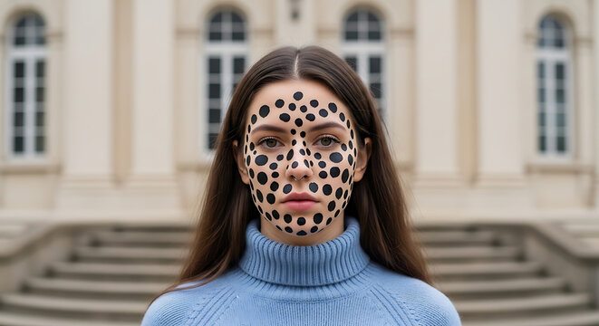 woman with polka dot face makeup on transparent background high quality professional
