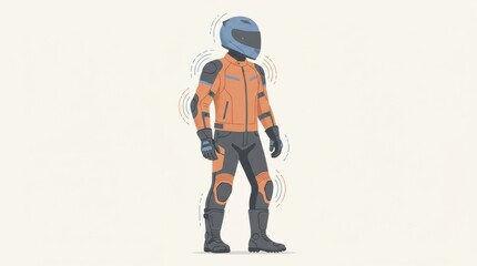 Fototapeta premium Motorcycle Rider Wearing Safety Gear Standing on a Road With High Traffic Safety Focus and Detail on Protective Clothing and Helmet