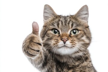 Funny tabby cat showing approval sign