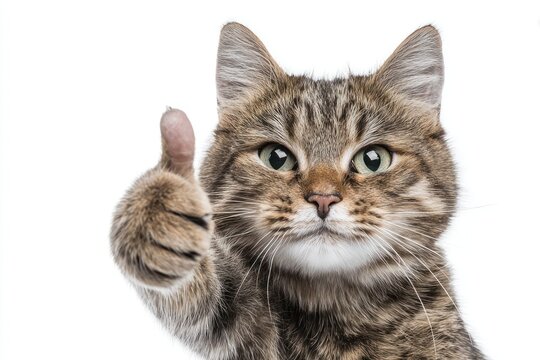 Funny tabby cat showing approval sign