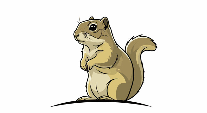 Cartoon chipmunk standing upright with bushy tail, looking left