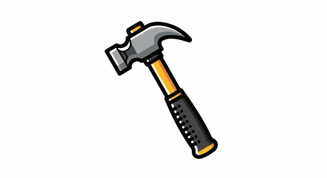 Cartoon claw hammer tool with gray metal head and yellow and black handle