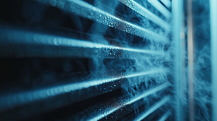 Naklejka premium Condensation forming on cooling air conditioner fins
