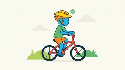Fototapeta premium Child Wearing Bicycle Helmet Riding a Bike on a Sunny Day in a Safe Outdoor Area Promoting Road and Traffic Safety Measures for Kids