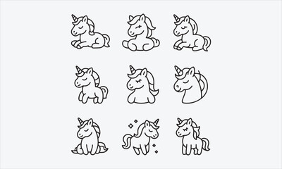 Obraz premium Cute unicorn line art vector icon set vector illustration