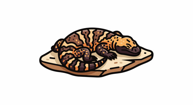 Cute cartoon gila monster sleeping on a flat rock