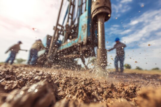Water well drilling rig in rural area