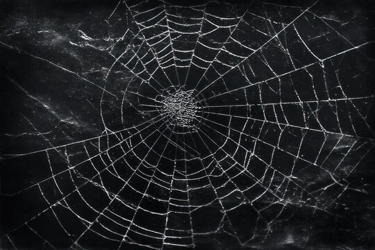 Monochrome spider web on black background