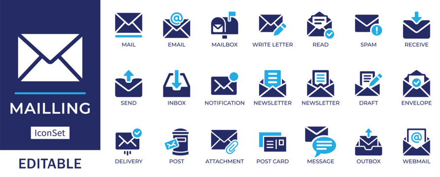 Email and Mailing Icon Set - Inbox, Envelope, Message and Webmail