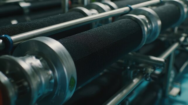 Industrial rollers processing advanced material on production line
