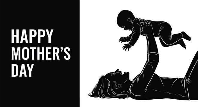 mother lifting baby silhouette with happy mother s day text
