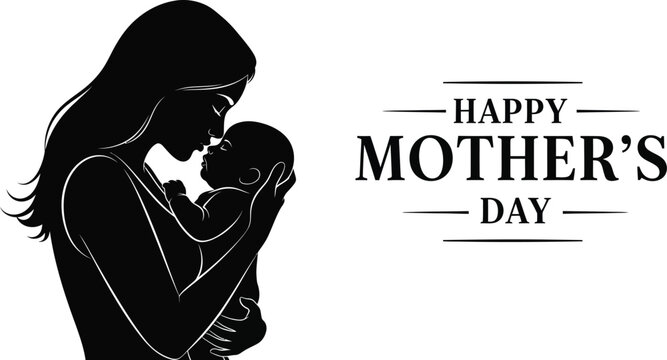 mother holding baby silhouette with happy mother s day text