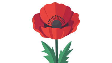 Bright red poppy flower with green stem and leaves standing upright Vector © MD Tamiz 