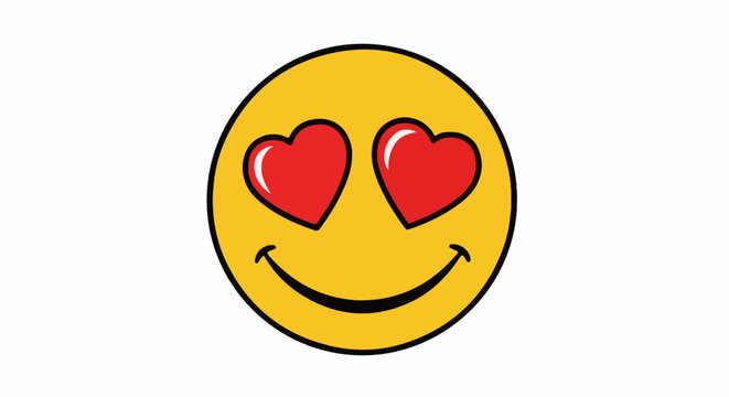 Cheerful yellow face with red heart-shaped eyes and a wide smile