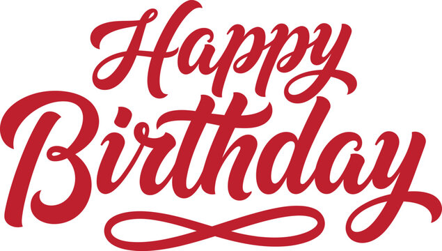 Red happy birthday greeting in cursive script on white background