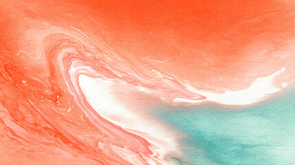 Fototapeta premium Abstract liquid painting features vibrant swirls of orange and soft blue marble textures creating an artistic flow that mimics fluid waves across the canvas surface