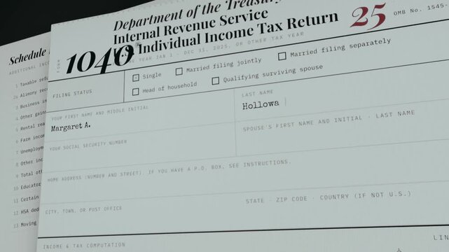 Partially filled-out U.S. Individual Income Tax Return Form 1040 for year 2025