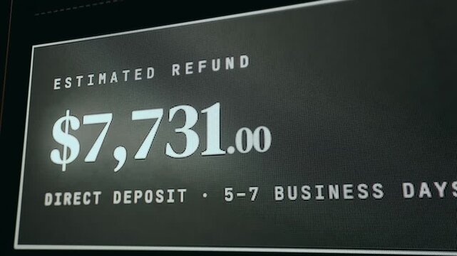 Estimated tax refund amount and processing timeframe of 5-7 Business Days