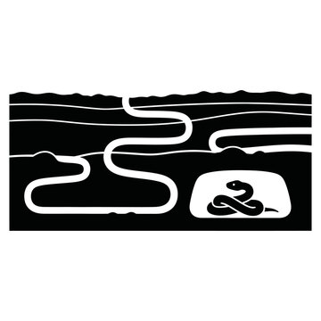 Snake burrow infographic vector illustration Diagram of reptile underground nest and wildlife habitat.