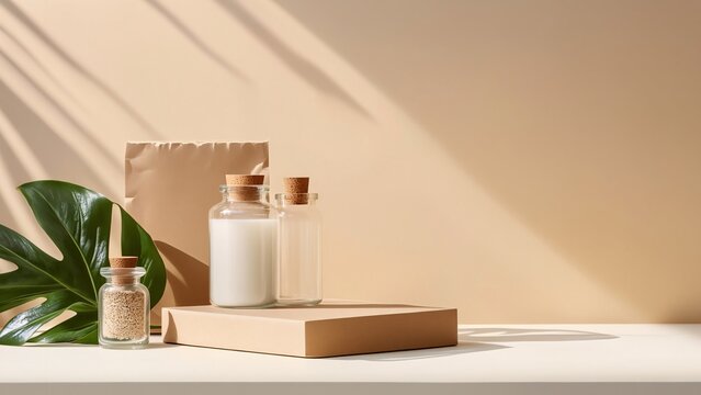 Sustainability concept with recyclable and biodegradable packaging and eco-friendly plant display