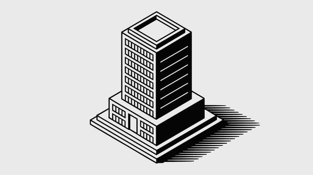 Black isometric office tower icon &ndash; Great for commercial architecture, urban planning, or institutional headquarters visuals.