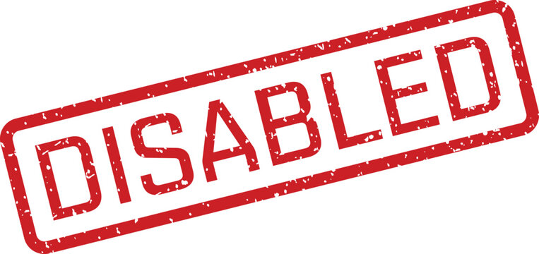 A red rectangular rubber stamp mark with the word DISABLED prominently displayed on a clean white surface