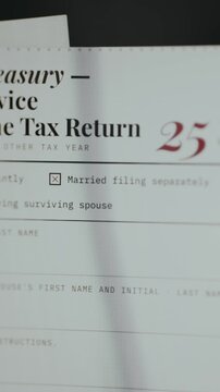 Married filing separately is selected as filing status for individual income tax return form