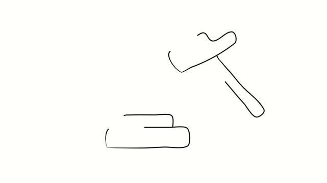 Auction, bidding, hammer, sale. Contour drawing, silhouett animation. Continuous line. Isolated on white. Video 4k object illustration self-drawing. Object construction. Minimalist continuous line 