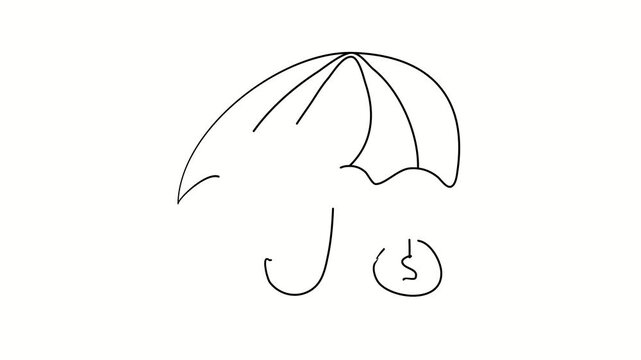 Money protection, umbrella, finance, deposit, investments. Contour drawing, silhouett animation. Continuous line. Isolated on white. Video 4k object illustration self-drawing. Object construction. Min