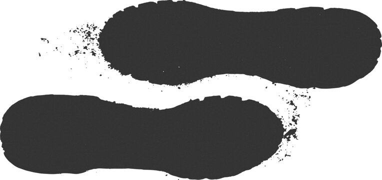 Muddy boot shoe prints tracks with dirt and ink splatter grunge texture background vector illustration.