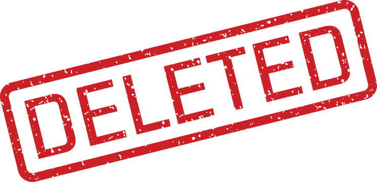 Red textured rubber stamp with the word DELETED diagonally on a clean white background