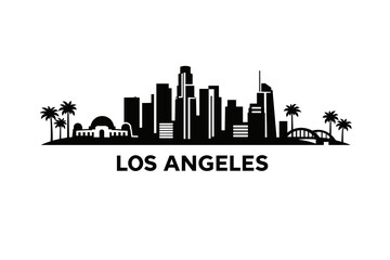 Fototapeta premium Los Angeles Skyline Vector With Modern Downtown Silhouette Palm Trees and Minimal Black California Cityscape Illustration