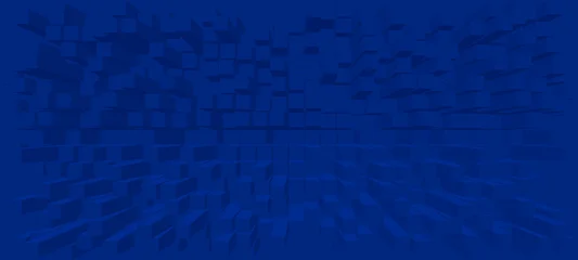 Fototapete 3D Deep blue 3d abstract geometric background with extruded cubes creating a sense of depth and perspective, suitable for technology and futuristic themes.  © Nusrat