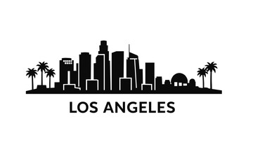 Fototapeta premium Los Angeles California Skyline Silhouette Vector With Downtown Urban Landmarks and Minimal Black Cityscape Illustration