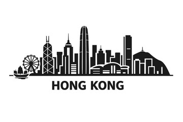Fototapeta premium Hong Kong Skyline Silhouette, Dense Urban Skyscrapers and Victoria Harbour Landmarks, Modern Asian Financial City Vector