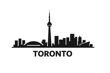 Obraz premium Toronto Canada Skyline Silhouette, CN Tower and Modern Cityscape Landmarks, Minimal Black Urban Travel Vector